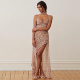 Cami V-Neck Floral Ruffles Maxi Dress